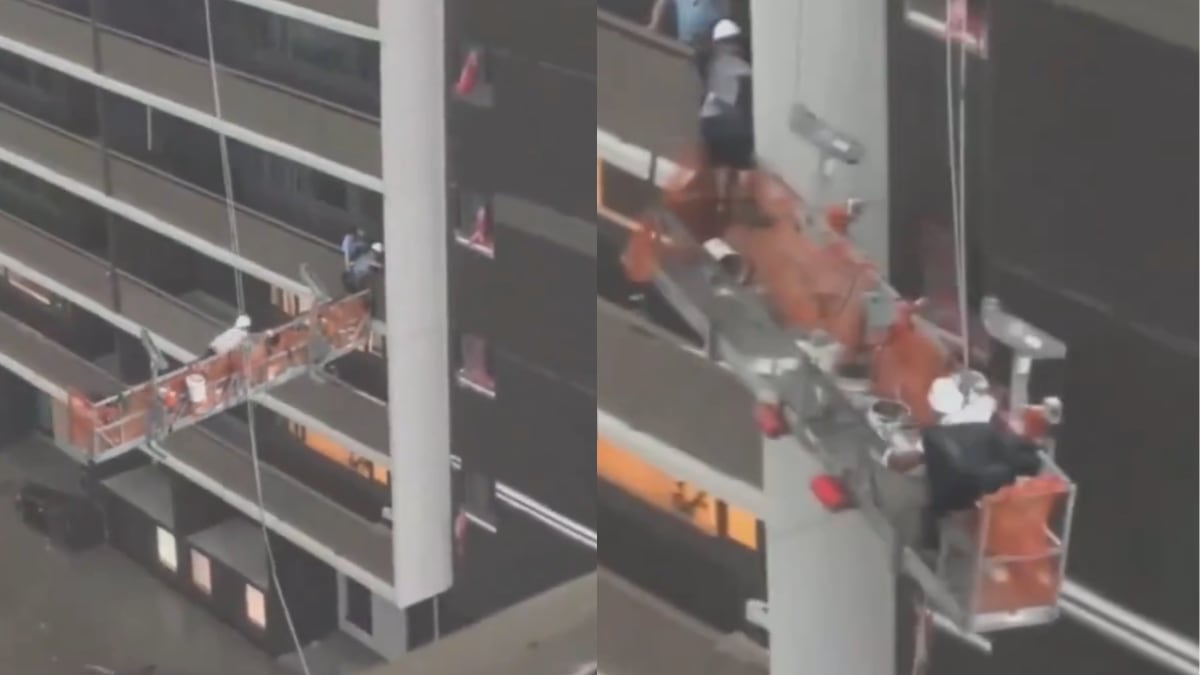 VIDEO: Trabajadores quedan atrapados en un andamio durante tormenta en Toronto